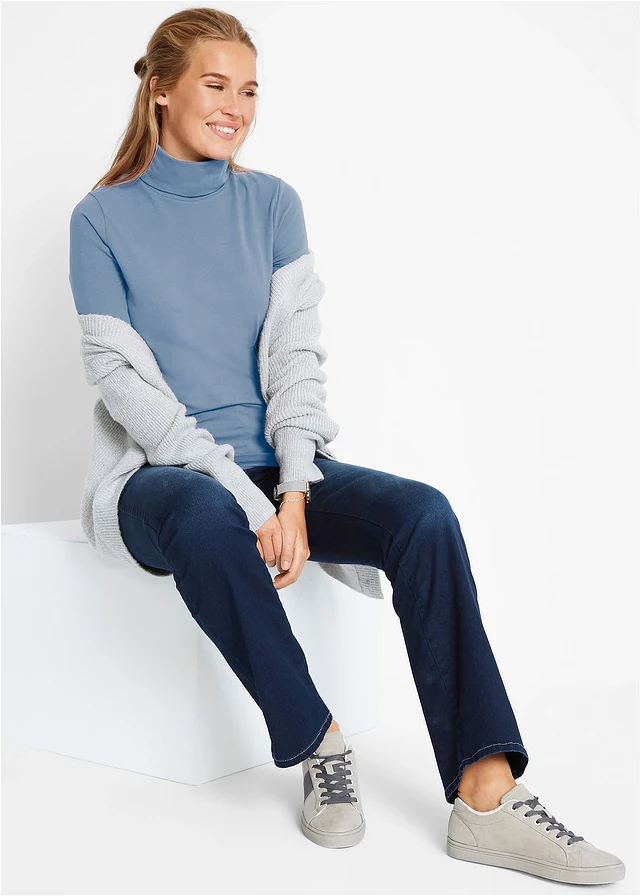 Jean bootcut taille mi-haute, sculptant, Couleur: bleu foncé denim