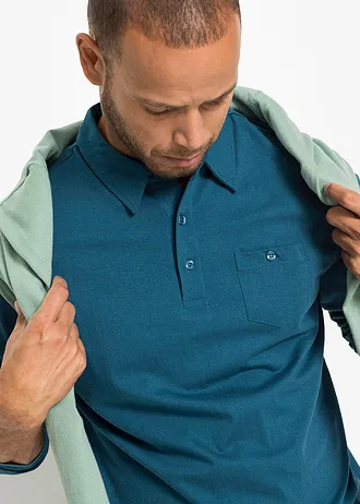 Pólo triko, dlouhý rukáv (2 ks v balení) • modropetrolejová + světle šedý melír • bonprix obchod