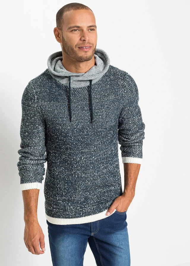 Pull à col châle et détails contrastants