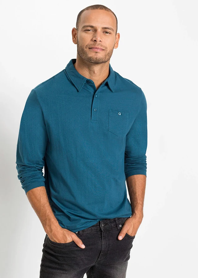 Lot de 2 polos à manches longues • bleu pétrole + gris clair chiné • product-page.page-title-suffix