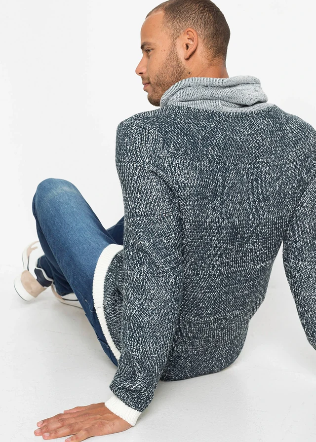 Trui met sjaalkraag • donkerblauw-wolwit gemêleerd • product-page.page-title-suffix