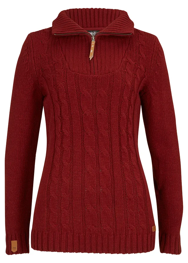 Pulover troyer cu coame • roşu castaniu • magazin bonprix