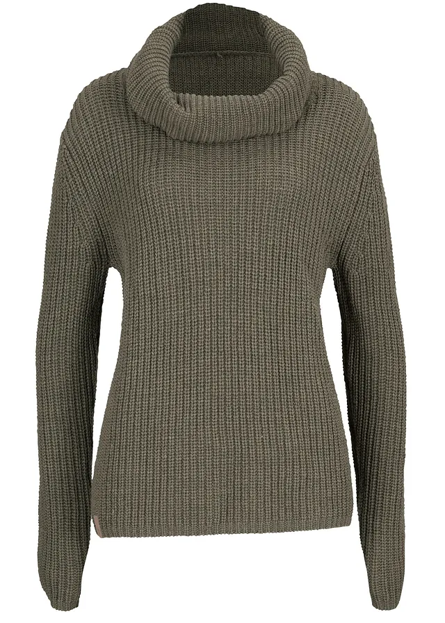 Pulover tricotat grob, cu guler larg