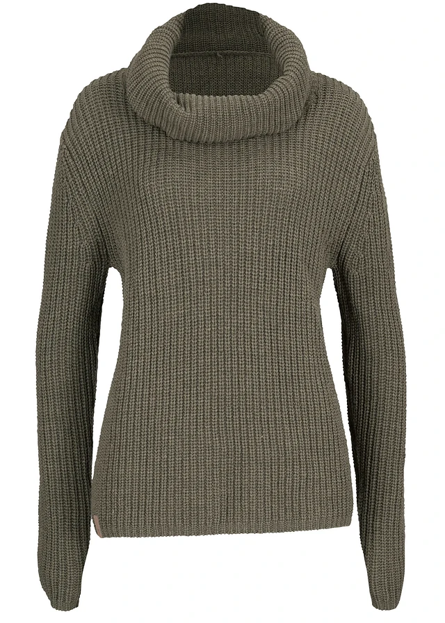 Pull en grosse maille avec col large, Couleur: olive
