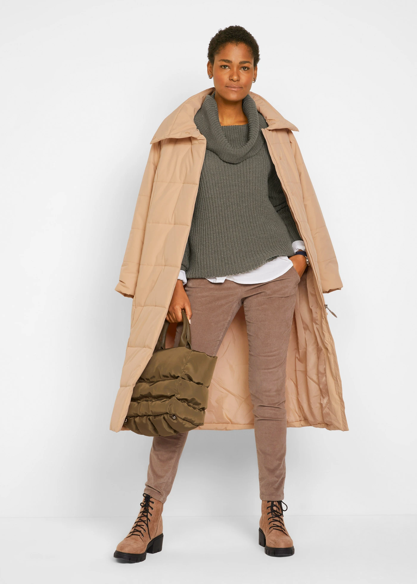 Svetr z hrubého úpletu se širokým límcem • olivová • bonprix obchod