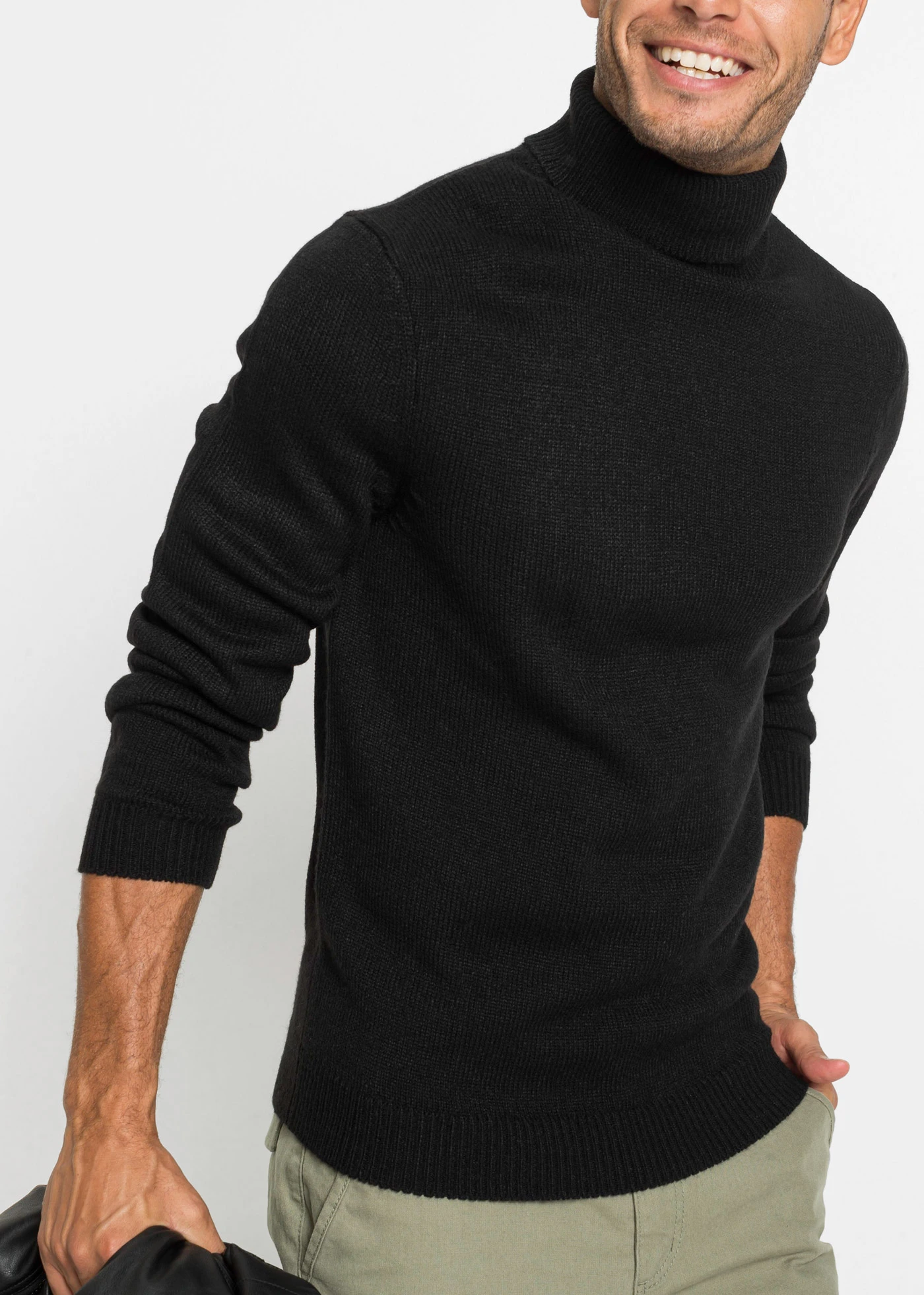 Pull col roulé à finitions côtelées • noir • Boutique bonprix