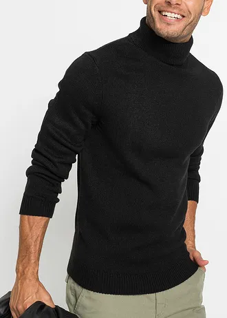 Pull col roulé à finitions côtelées • noir • Boutique bonprix