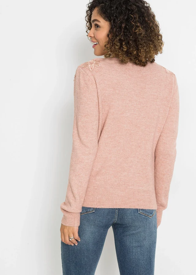 Pull cache-cœur, Couleur: rose vintage chiné