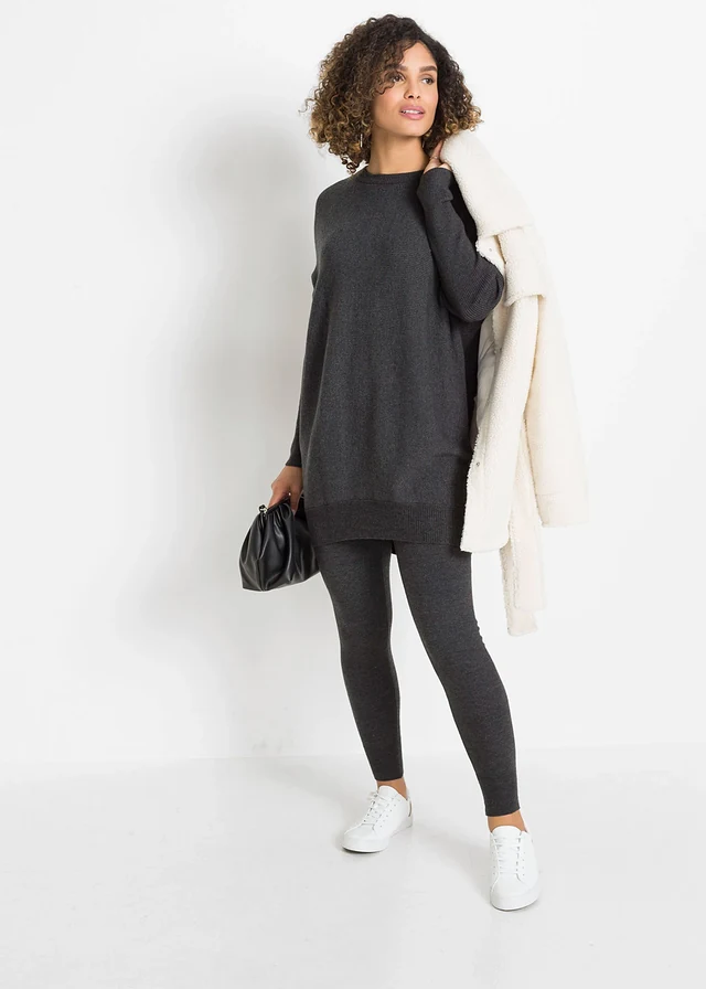 Pull long en viscose mélangée, Couleur: anthracite chiné