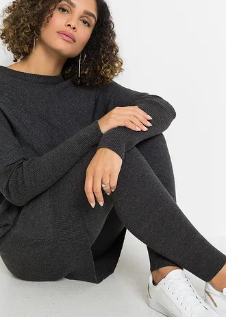 Pull long en viscose mélangée • anthracite chiné • Boutique bonprix