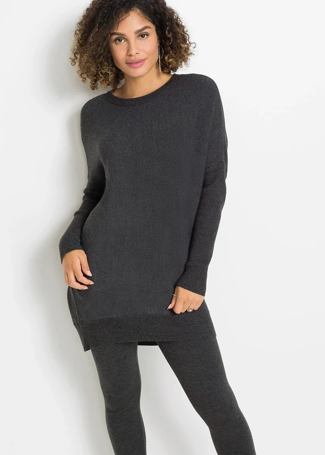 Pull long en viscose mélangée, Couleur: anthracite chiné