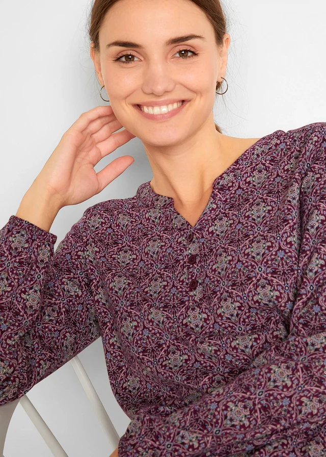 T-shirt manches longues imprimé avec col Henley • prune • product-page.page-title-suffix