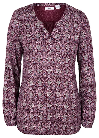 Potištěné triko s Henley límečkem, dlouhý rukáv