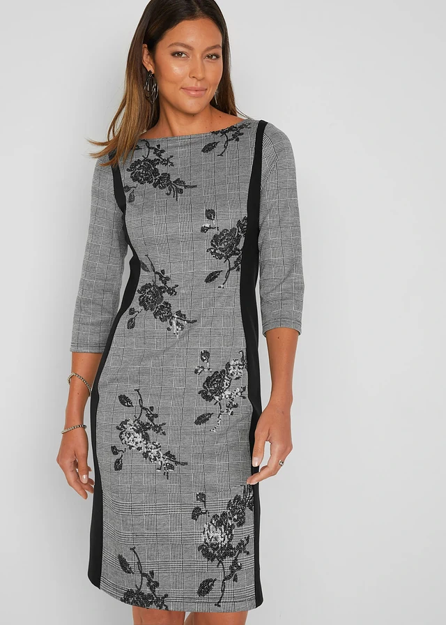 Robe fourreau avec sequins brodés, Couleur: noir carreaux