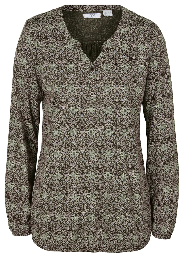 Bluză cu mânecă lungă și guler Henley, cu imprimeu