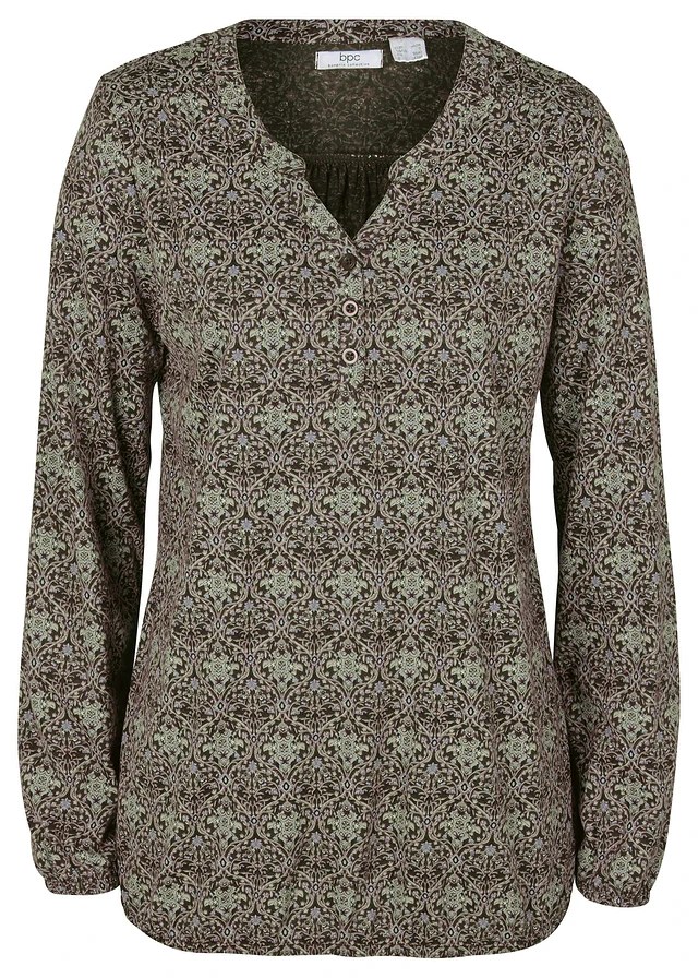 Gedessineerde longsleeve met Henley kraag