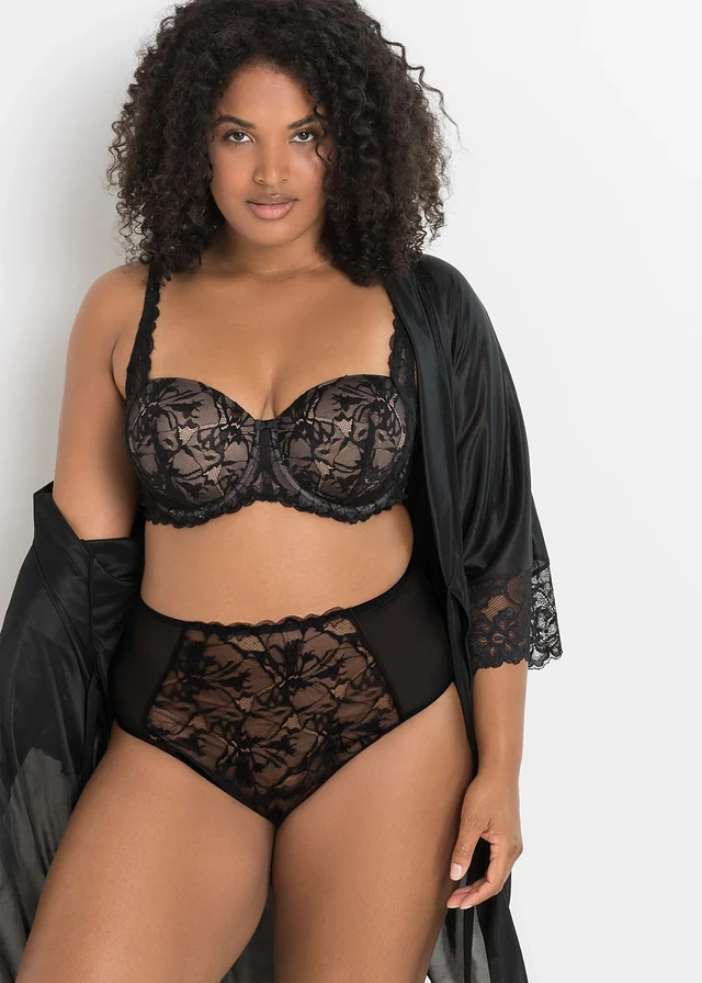String taille haute en dentelle, Couleur: noir