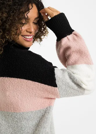 Lange trui • zwart/oudroze/grijs gemêleerd/wolwit gestreept • bonprix online shop