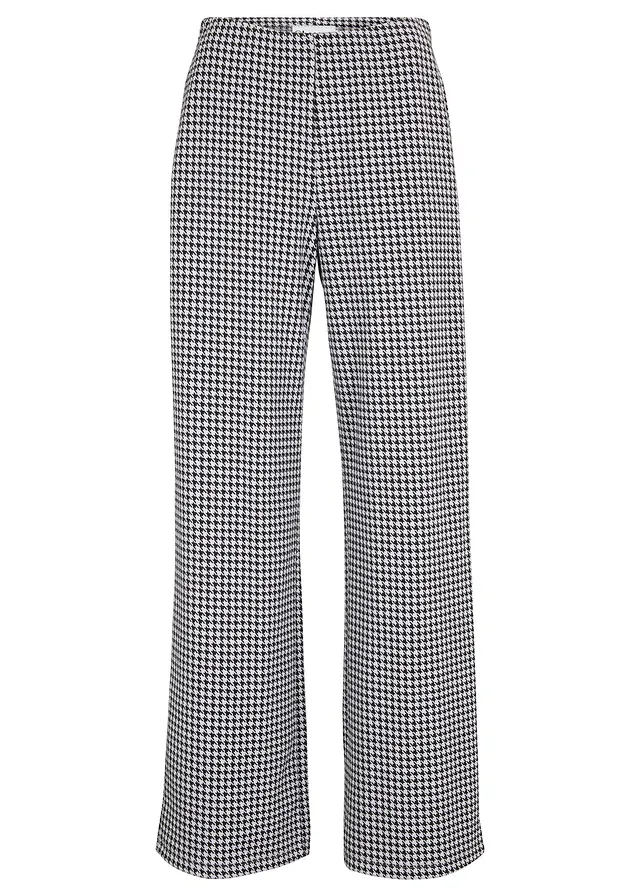 Pantaloni pepit cu stretch, wide leg • negru/alb cadrilat • magazin bonprix