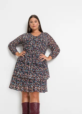 Mesh mini jurk, Kleur: zwart gebloemd