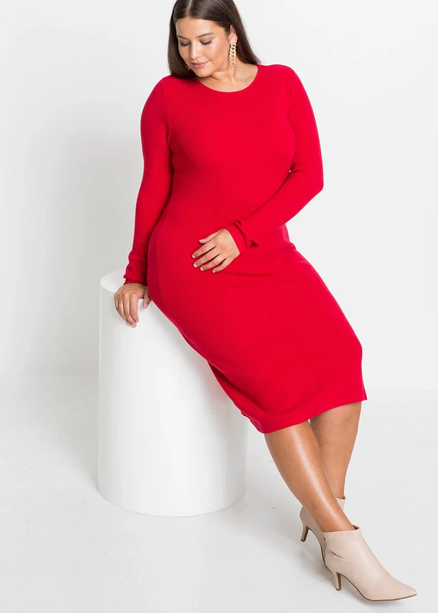 Robe en maille, Couleur: rouge profond