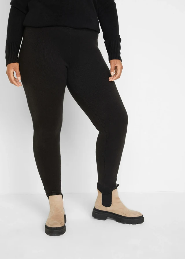 Thermolegging met geribde band, Kleur: zwart