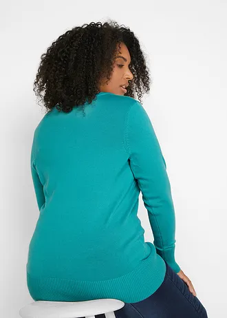 Fijngebreide trui met V-hals, Kleur: wit