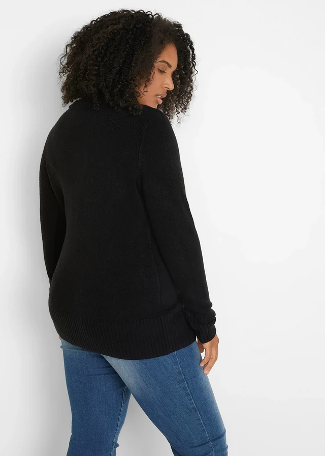 Pull col roulé basique en fine maille, Couleur: noir