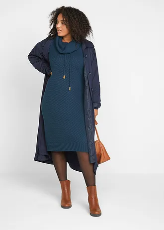 Pletené šaty se šálovým límcem, barva: tmavě modrá
