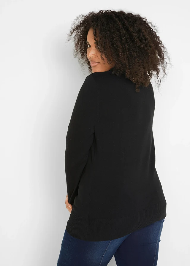 Pull col roulé en fine maille, Couleur: noir