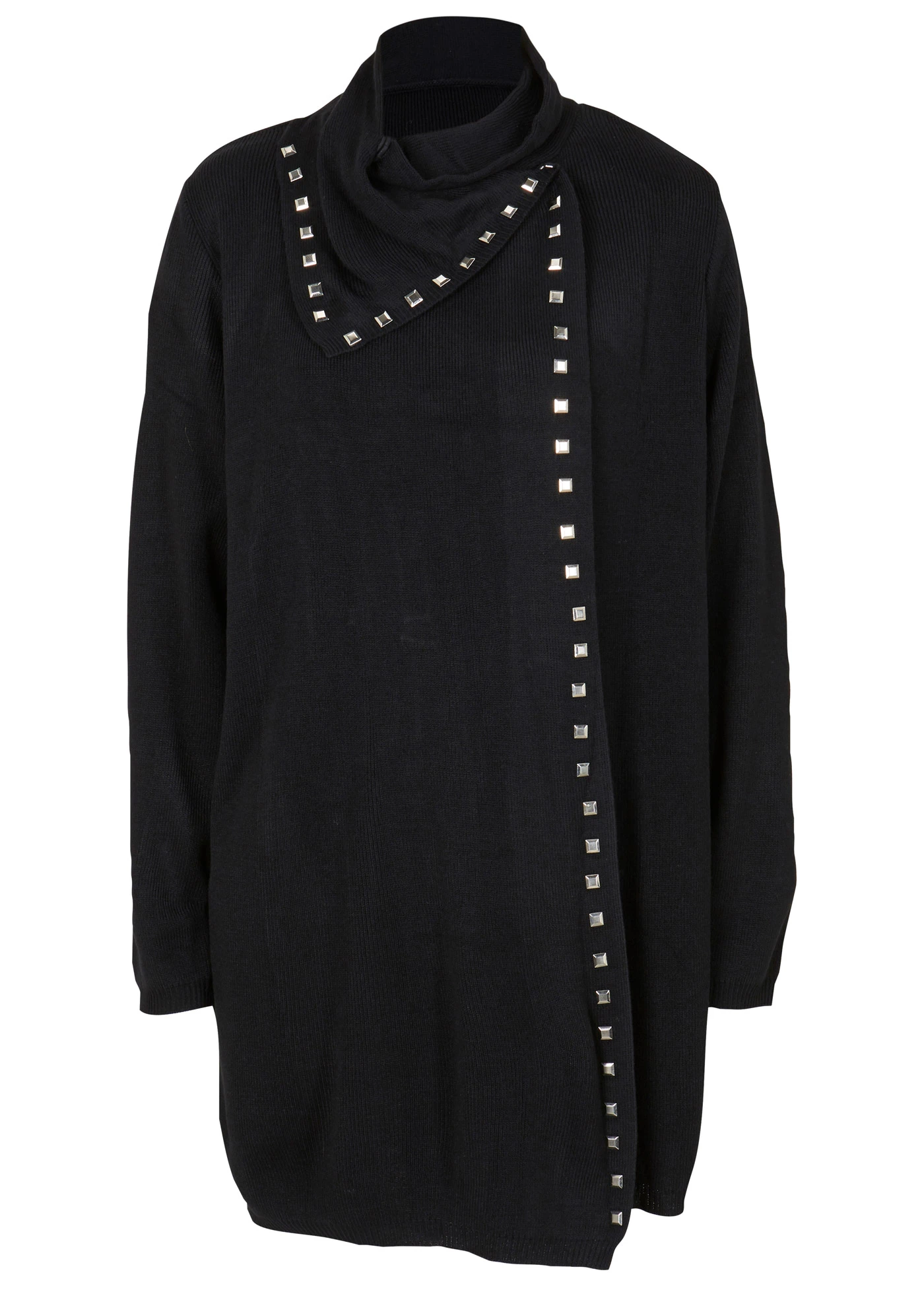 Dlouhý pletený kabátek s nýtovými detaily • černo-stříbrná • bonprix obchod