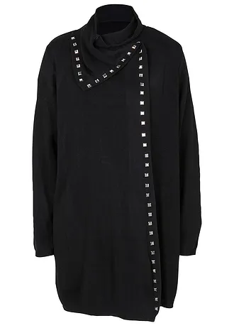 Dlouhý pletený kabátek s nýtovými detaily • černo-stříbrná • bonprix obchod