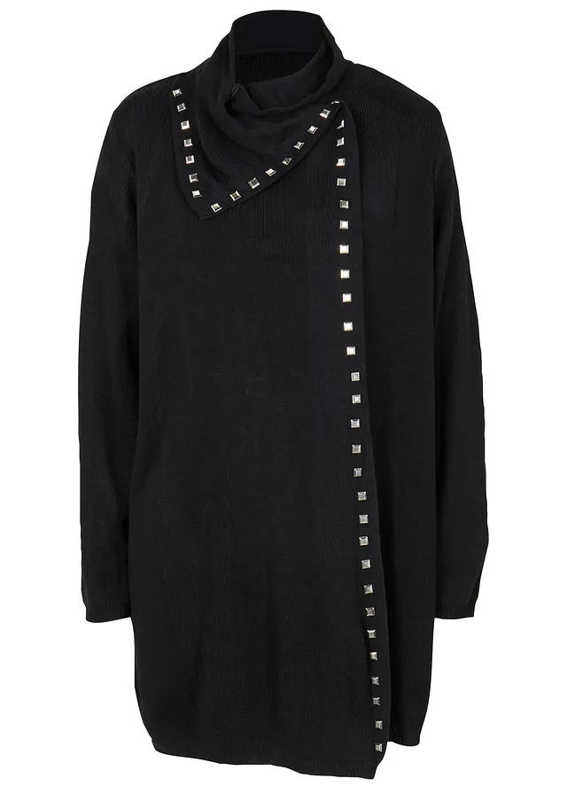 Dlouhý pletený kabátek s nýtovými detaily • černo-stříbrná • bonprix obchod