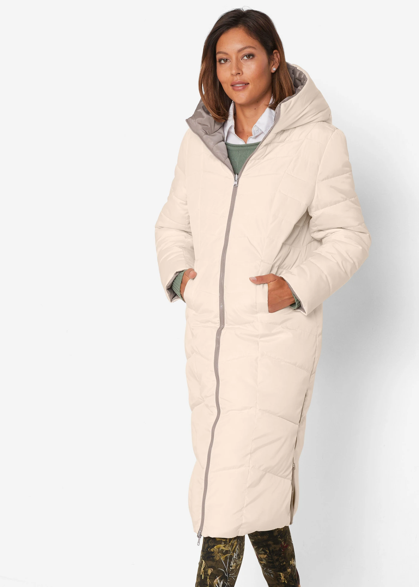 Prošívaný kabát, oboustranný • hnědošedo-slonovinová • bonprix obchod