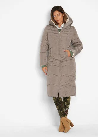 Prošívaný kabát, oboustranný, barva: hnědošedo-slonovinová