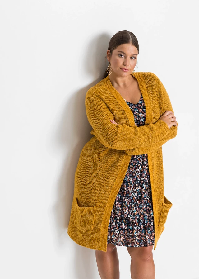 Gilet long en maille, Couleur: miel chiné