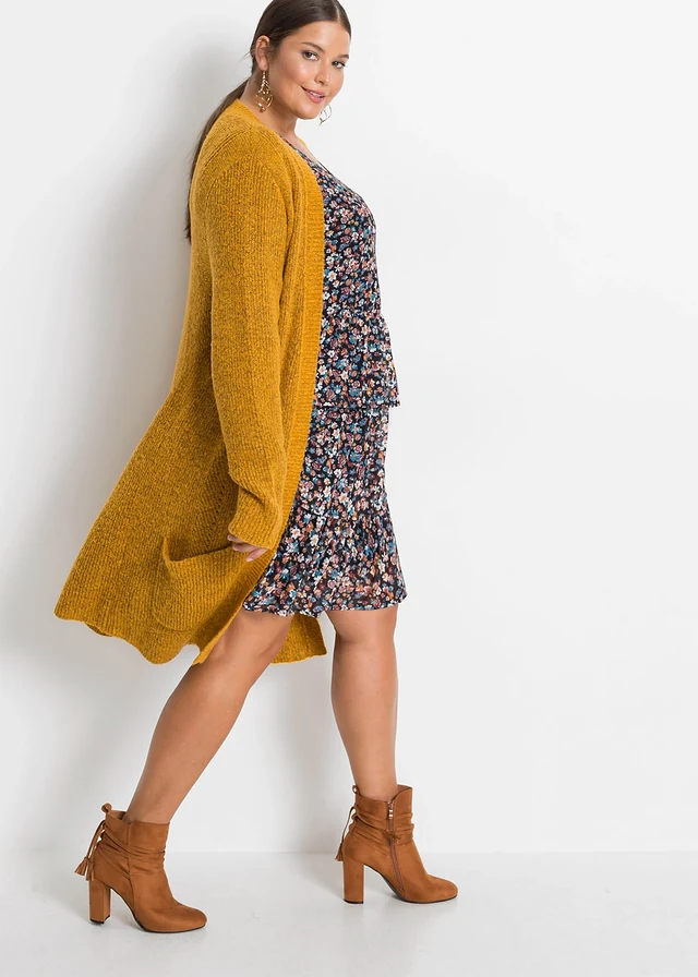 Gilet long en maille, Couleur: miel chiné
