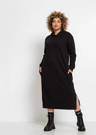 Midi sweatjurk, Kleur: zwart