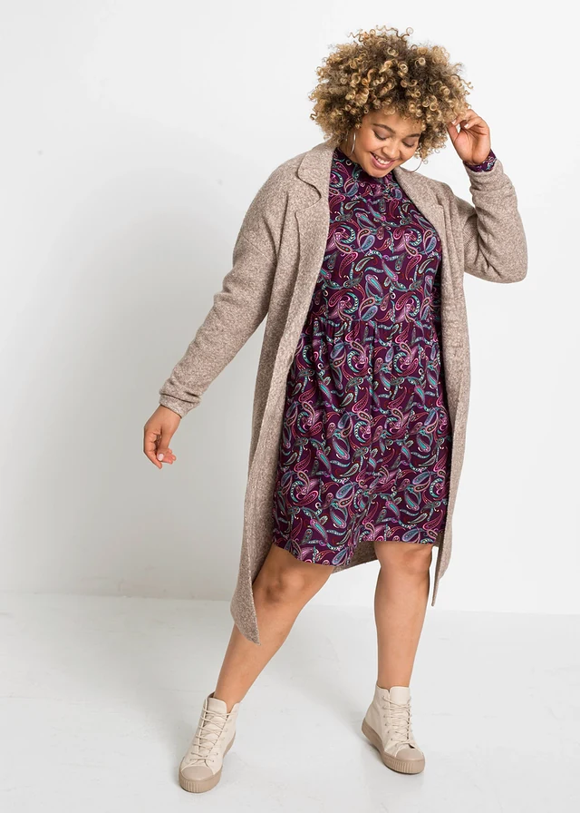 Lang gebreid vest, Kleur: taupe gemêleerd