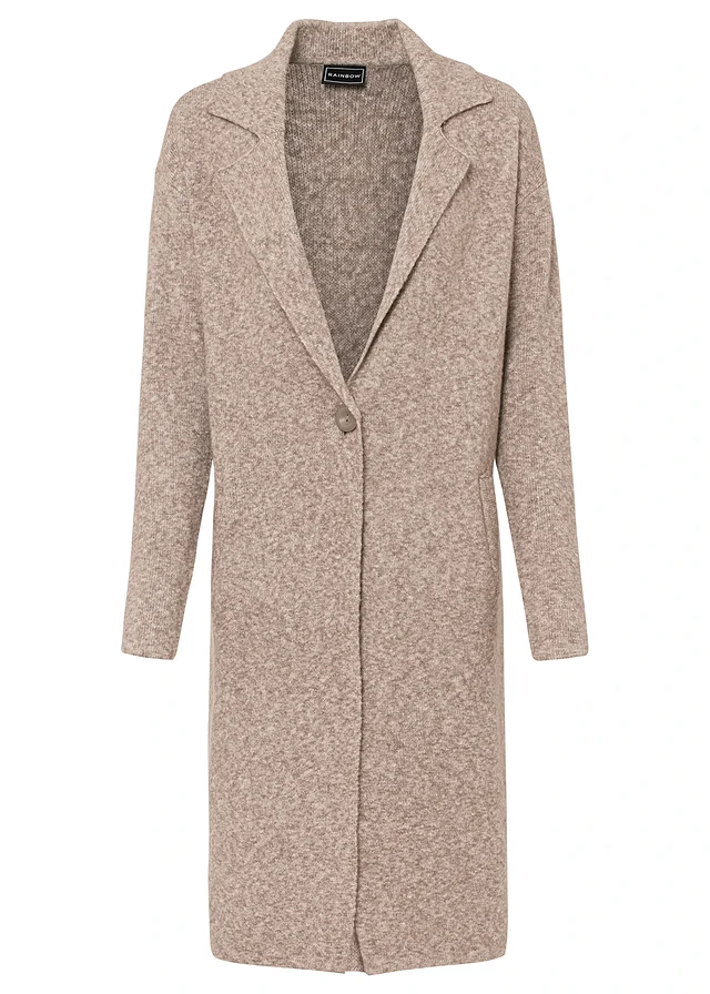 Lang gebreid vest, Kleur: taupe gemêleerd