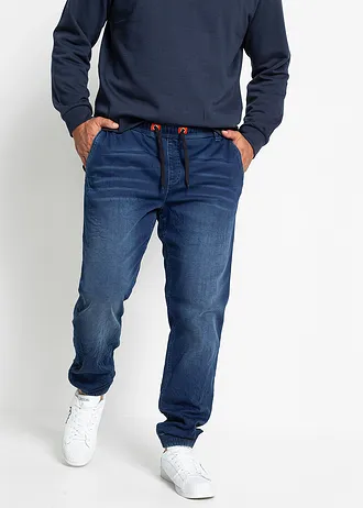 Joggery jeansowe z gumką w talii o kroju regular fit, prosta nogawka, kolor: niebieski denim