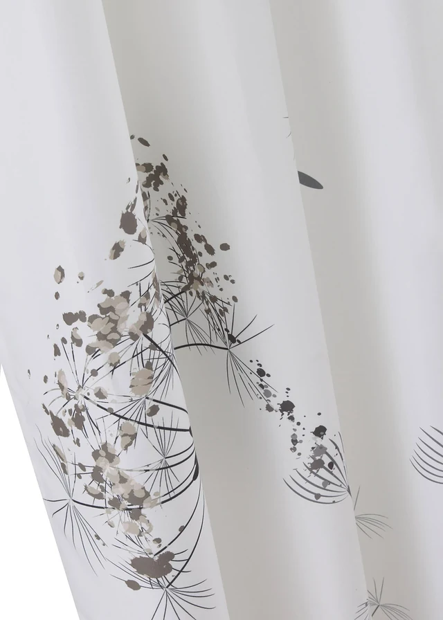 Microvezel gordijn met bloemenprint (1 stuk), Kleur: wit-grijs