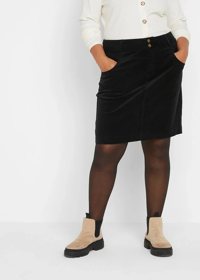 Stretch corduroy rok, Kleur: zwart
