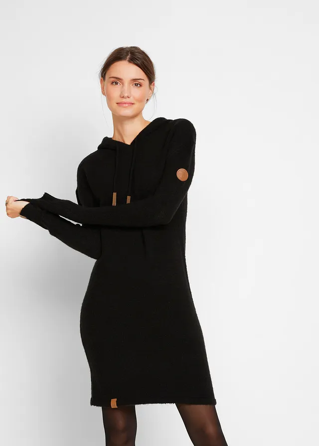 Robe en maille à capuche, Couleur: noir