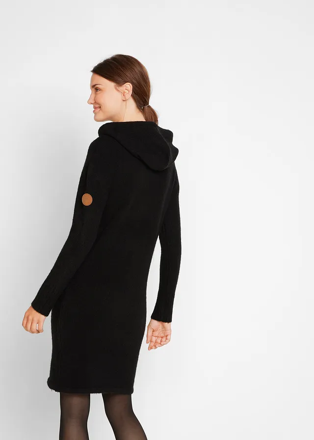Robe en maille à capuche, Couleur: noir