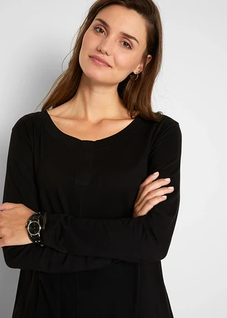 Longsleeve van een katoen/viscose-mix, Kleur: zwart