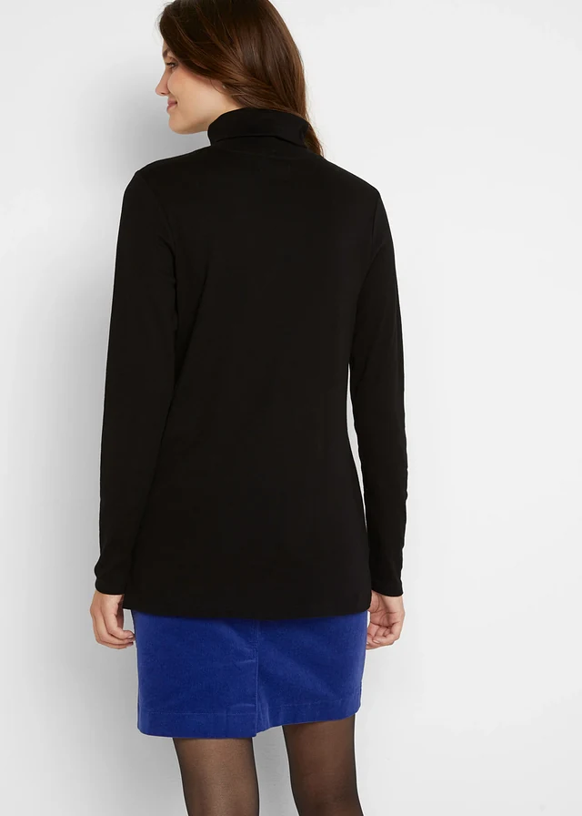 Geribde longsleeve met col • zwart • product-page.page-title-suffix