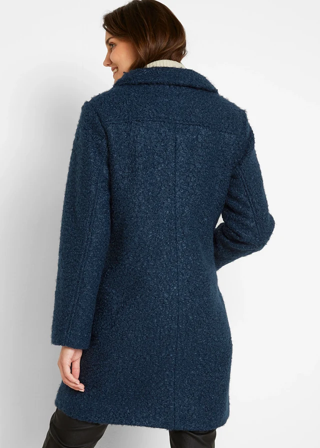 Lange bouclé jas met zakken • donkerblauw • product-page.page-title-suffix