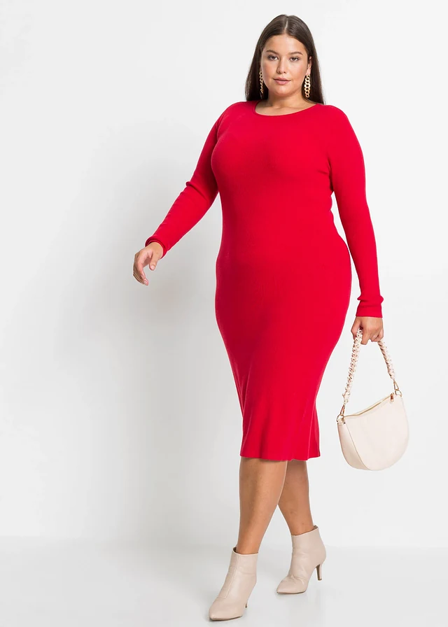 Robe en maille, Couleur: rouge profond