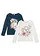 Lot de 2 T-shirts manches longues 100% coton, Couleur: blanc cassé+bleu foncé